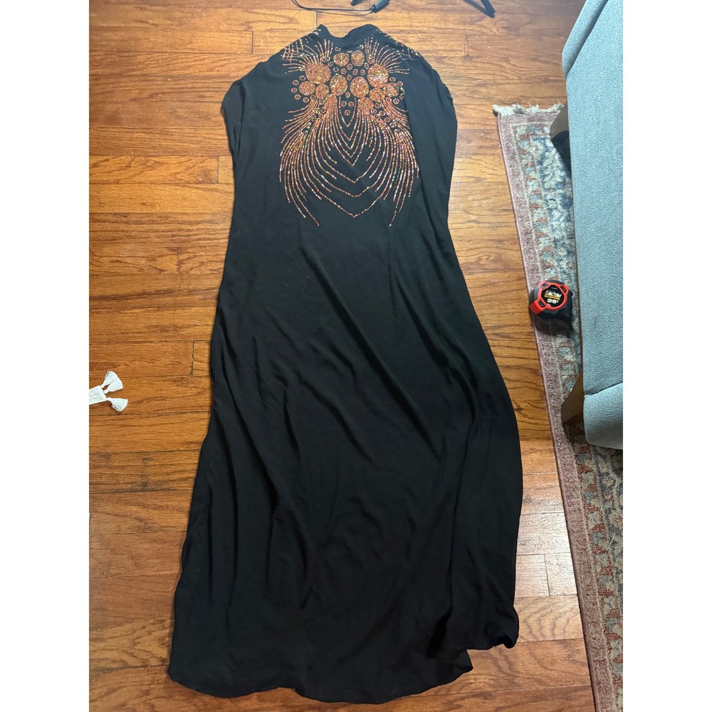 Black Rhinestone Embellished Mock Neck Maxi Dress Sleeveless Formal Gown